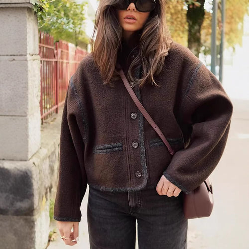 Damen elegante Übergangsjacke mit kontrastierenden Kanten Drune