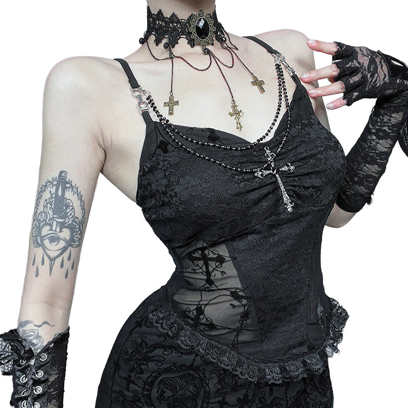Damen Spitzen-Camisole mit elegantem Choker und verführerischen Transparenzen Drune
