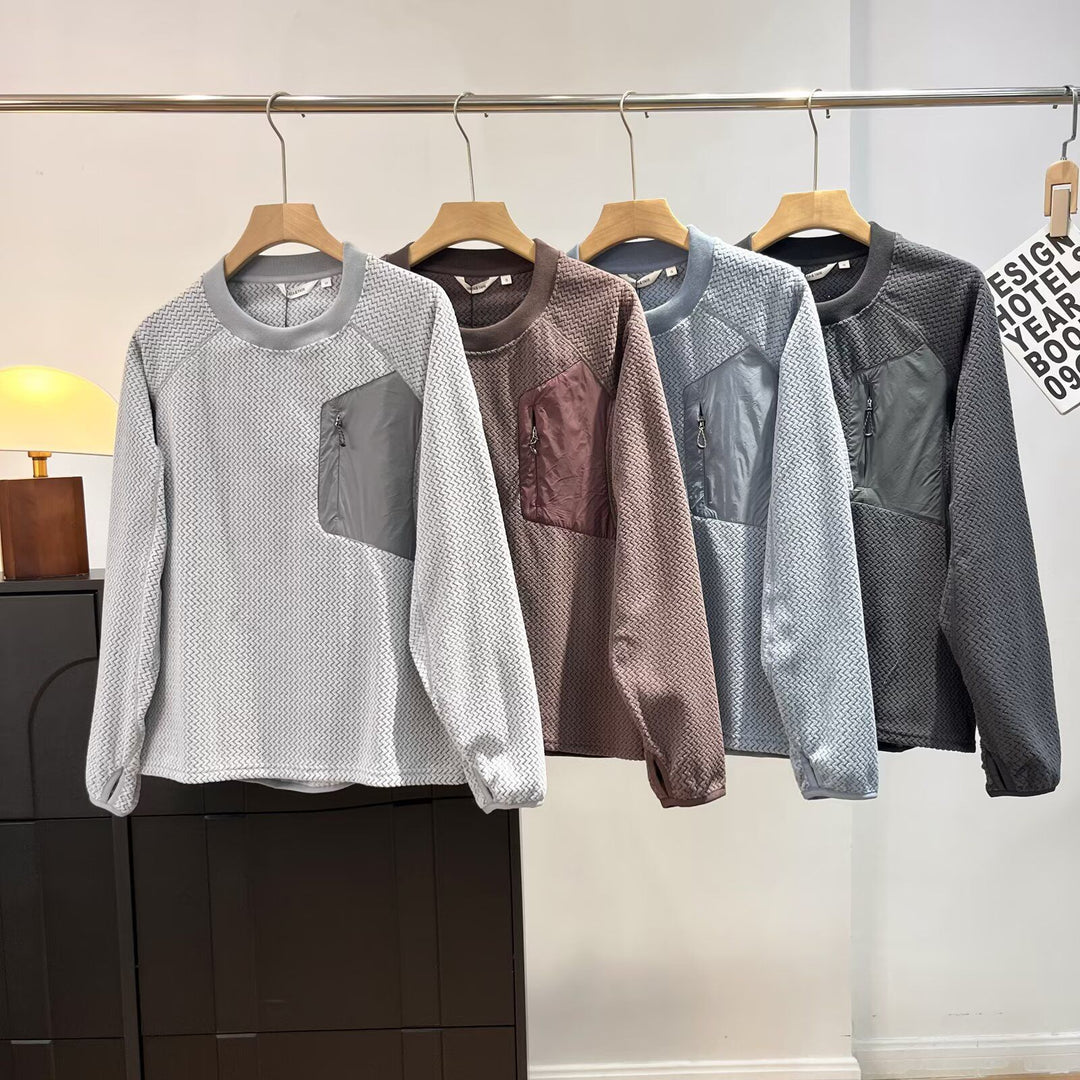 Damen lässiges Strickoberteil mit modischem Reißverschluss und praktischer Tasche Drune
