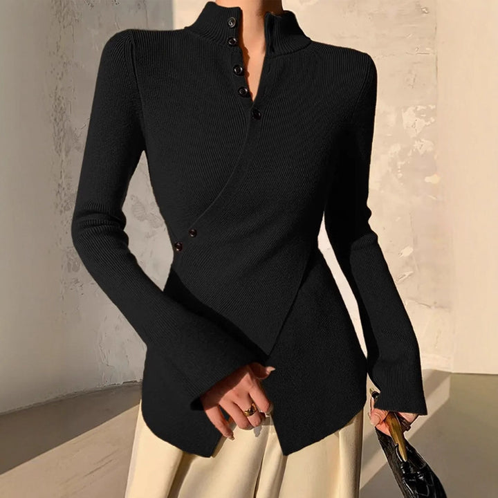 Damen Chic Strickoberteil mit vielseitigen Knopfdetails Drune