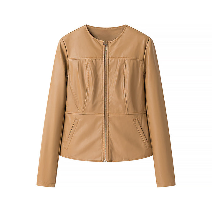 Damen Modische Kunstlederjacke mit tailliertem Schnitt und Reißverschluss Drune