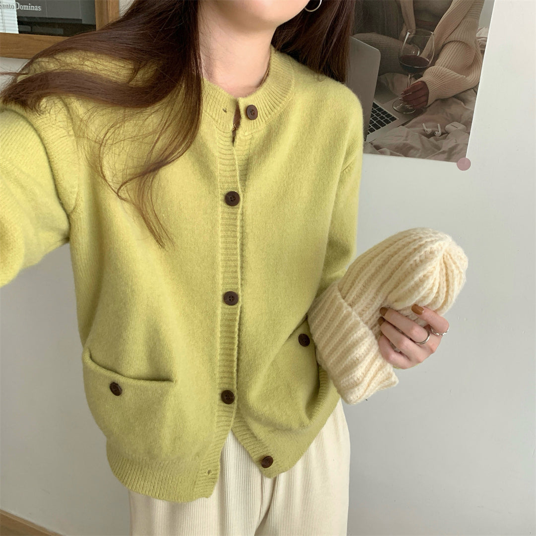 Damen gemütlicher Strickcardigan mit praktischen Taschen und Knopfverschluss Drune