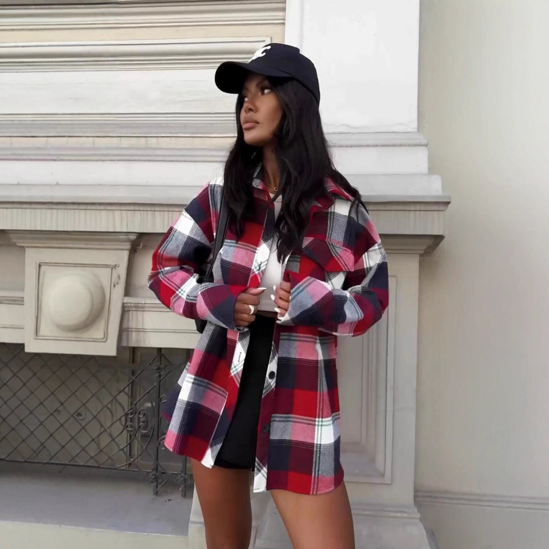 Damen Karierte Overshirtjacke aus hochwertigem Baumwollmix mit lässiger Passform Drune