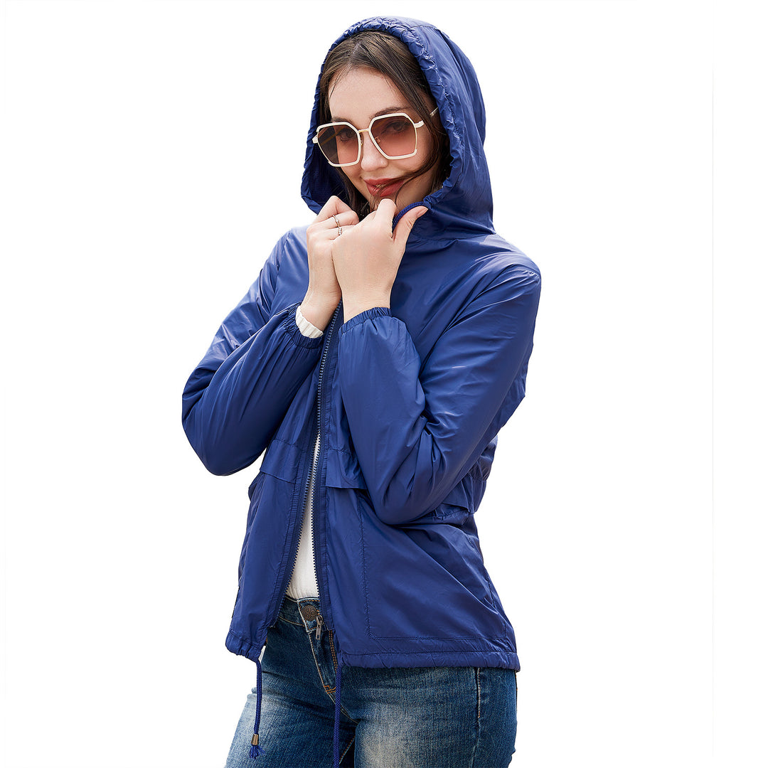 Damen sportliche Windbreaker-Jacke mit verstellbarer Kapuze und elastischen Bündchen Drune