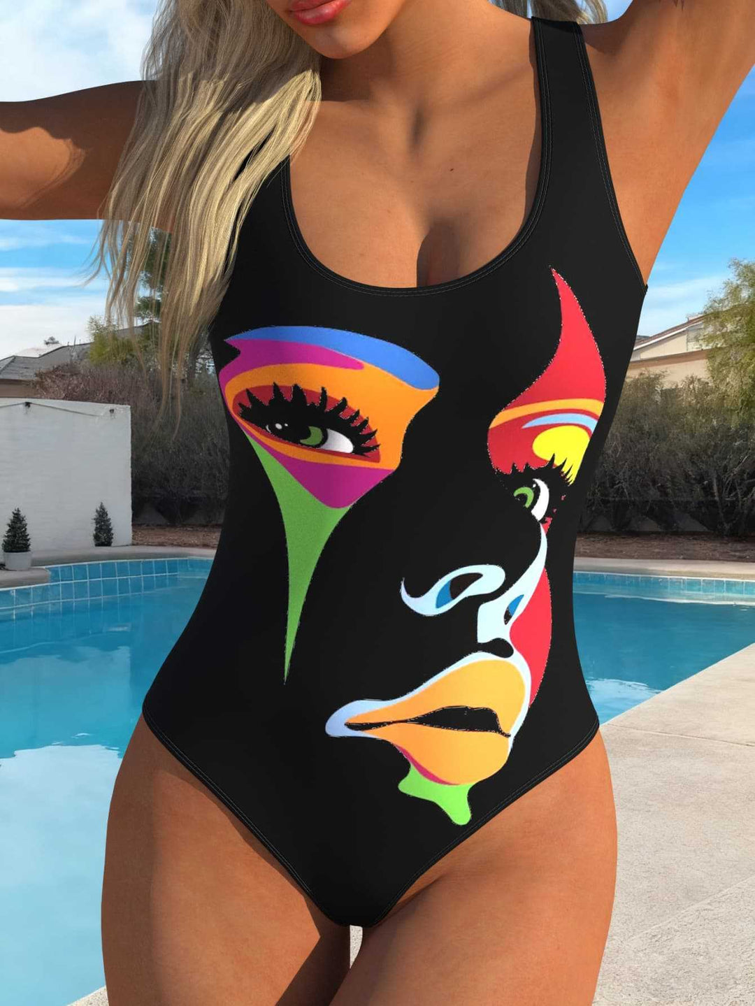 Damen Badeanzug mit kreativem Grafikdesign und hohem Beinausschnitt Drune