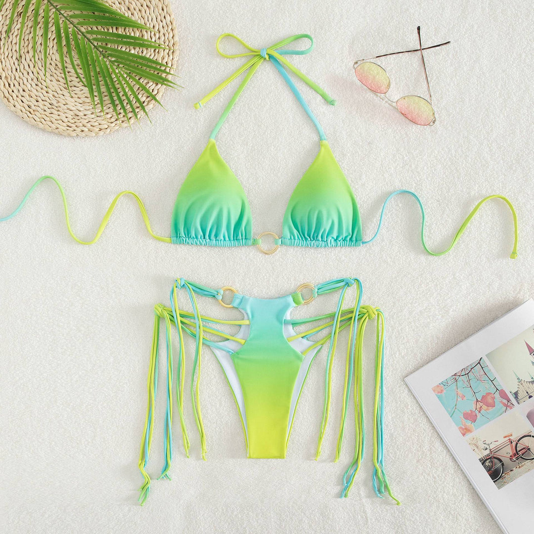 Damen Triangel-Bikini mit modischen Schnüroptik und schimmernden Ringdetails Drune