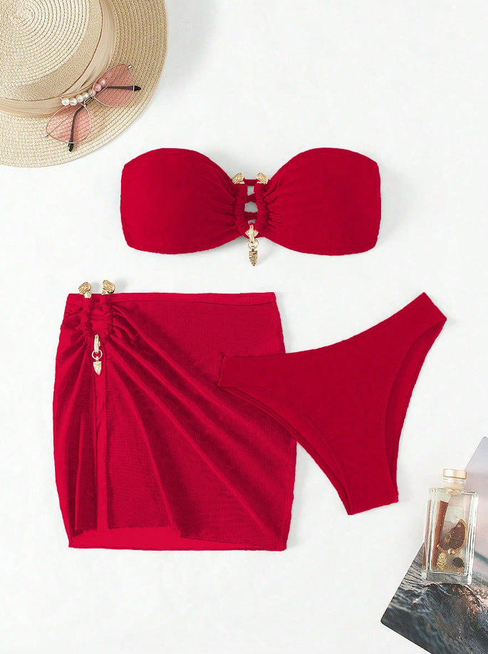 Damen Bandeau-Bikini-Set mit eleganter Rock-Overlay Drune