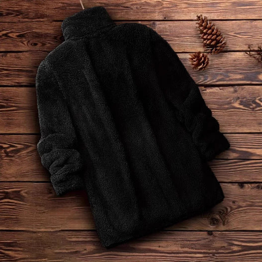 Damen Flauschige Teddyjacke mit hohem Kragen und seitlichen Taschen Drune