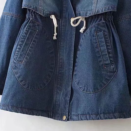 Damen Urbanes Denim Parka mit warmem Innenfutter und Kapuze Drune