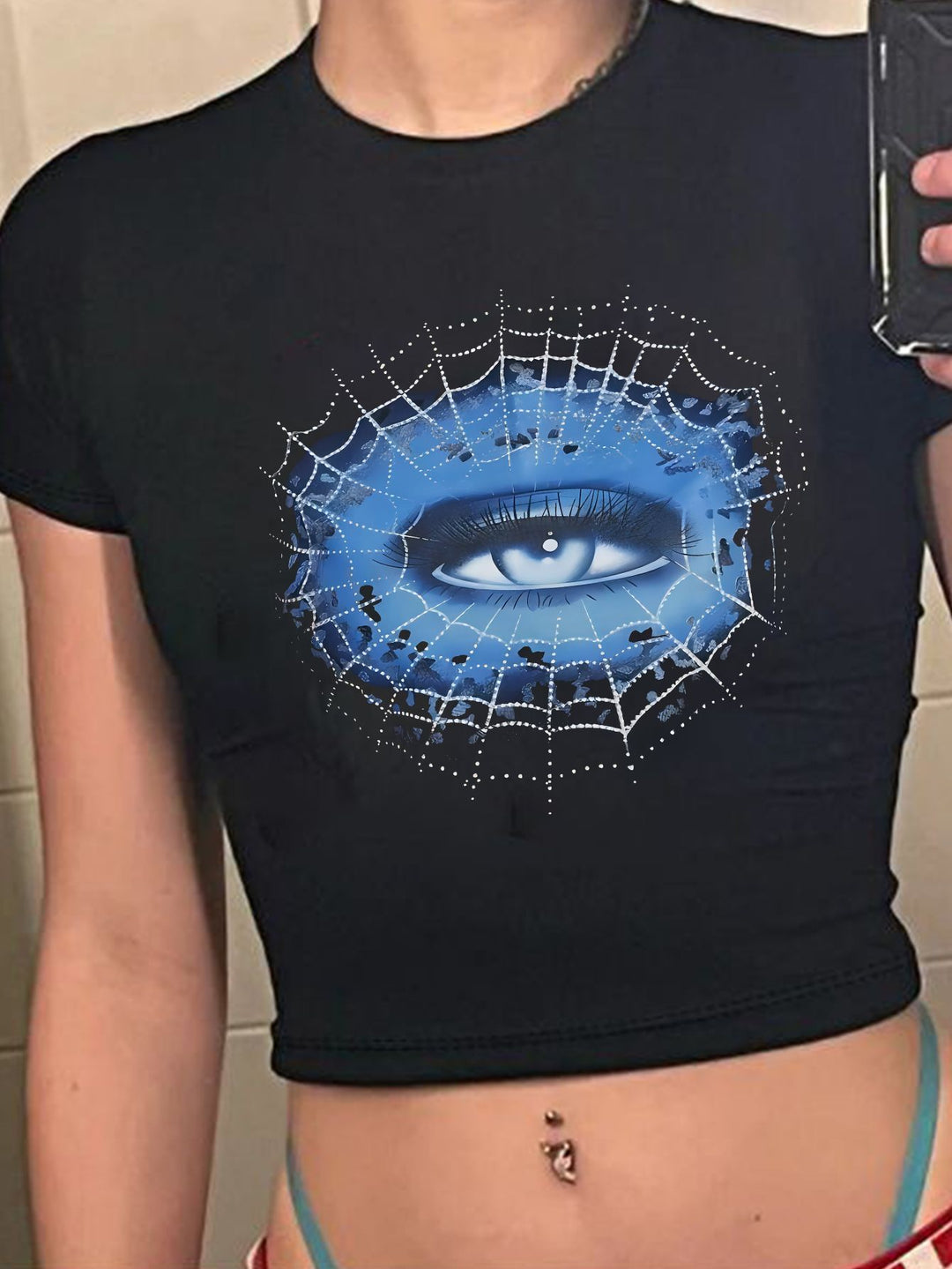 Damen Crop-T-Shirt mit auffälligem Statement-Print Drune