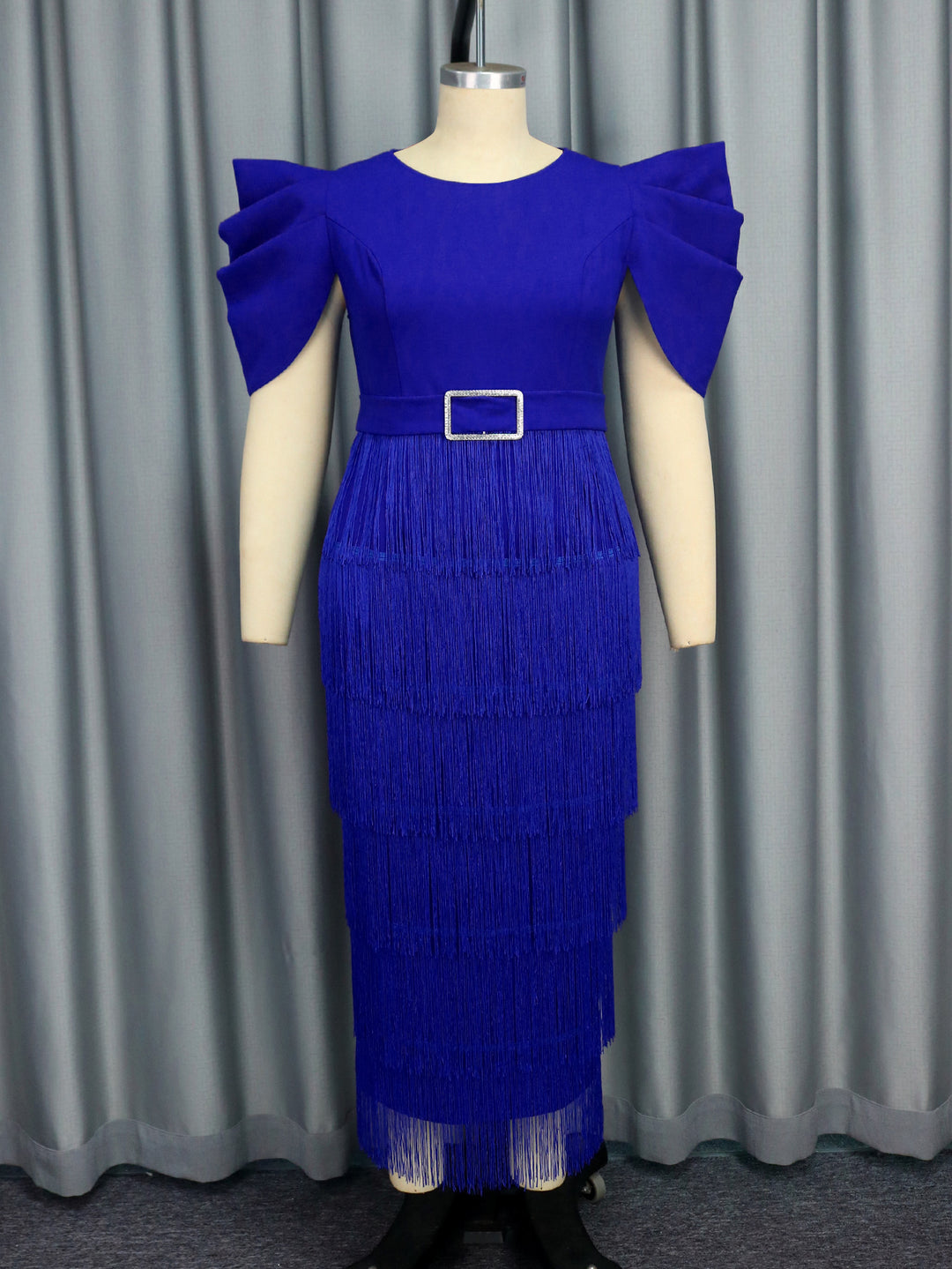 Damen Elegantes Fransen-Maxikleid mit voluminösen Puffärmeln Drune