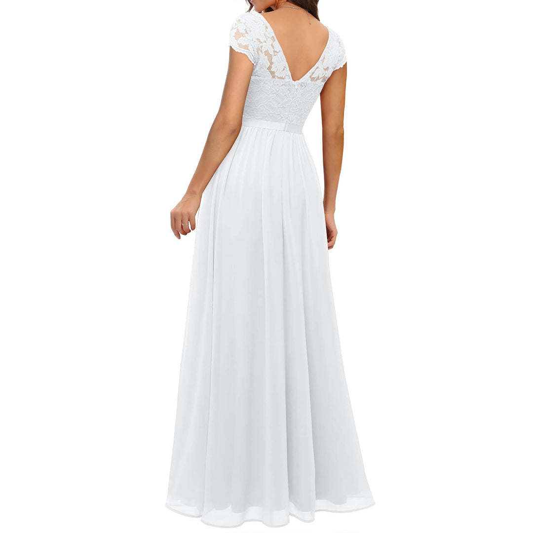 Damen Elegantes Spitzenkleid mit V-Ausschnitt Drune