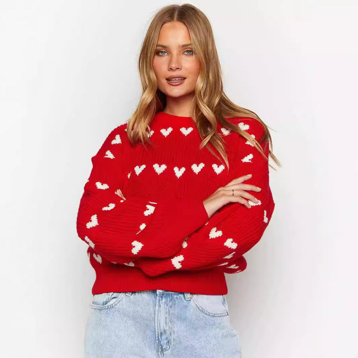 Damen Kuschelpullover mit Herzmuster und weichem Strick Drune