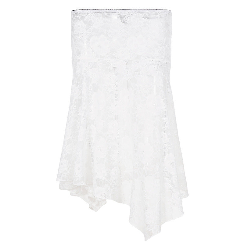 Damen Spitzenrock mit asymmetrischem Schnitt und floralen Details Drune