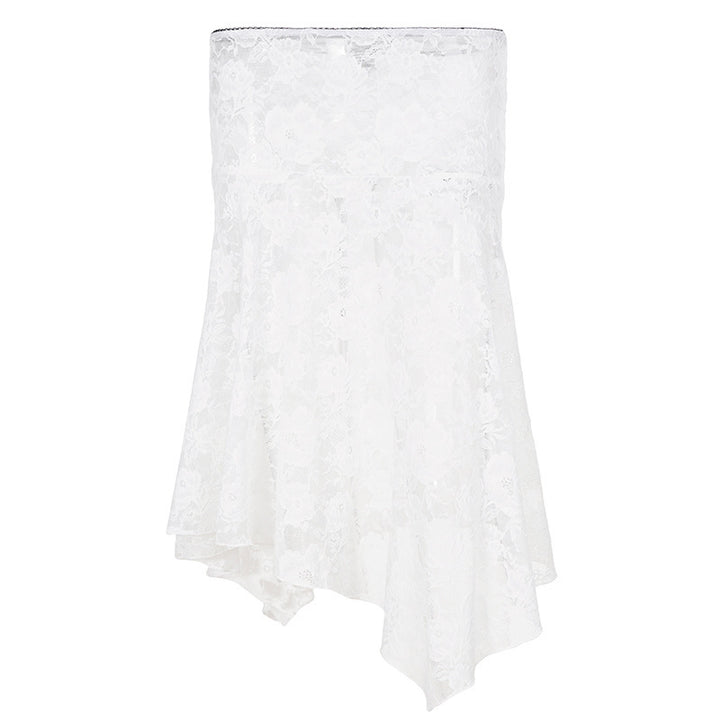 Damen Spitzenrock mit asymmetrischem Schnitt und floralen Details Drune