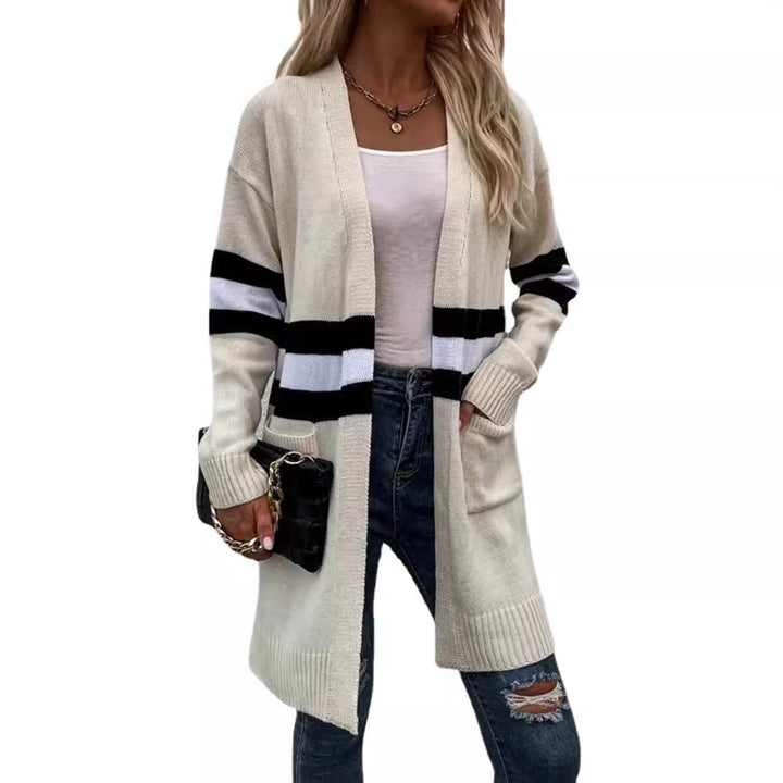 Damen Grobstrick-Cardigan mit lässigen Streifen und tiefen Taschen Drune