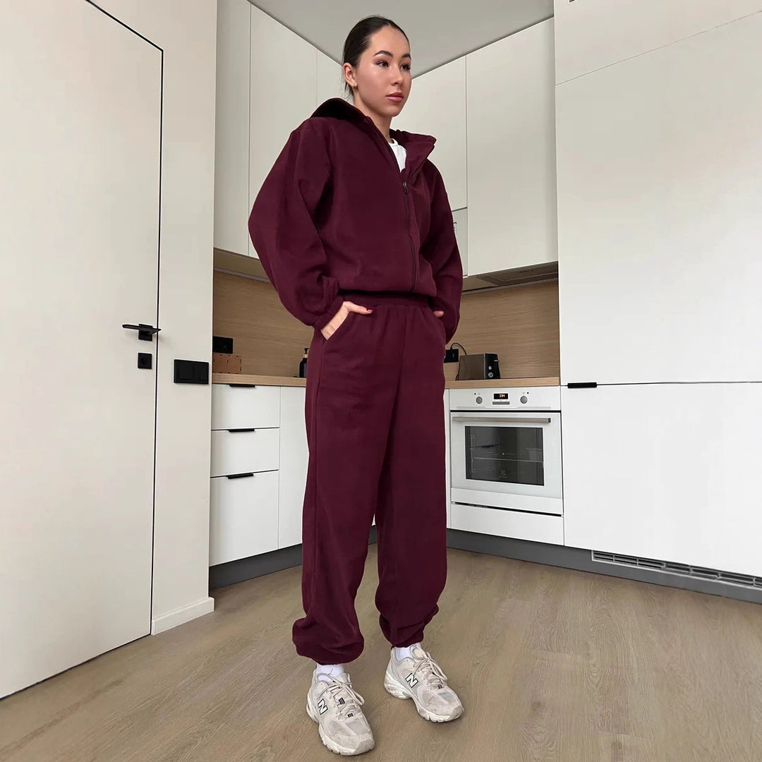 Damen Fleece-Jogginganzug mit Kapuze Drune