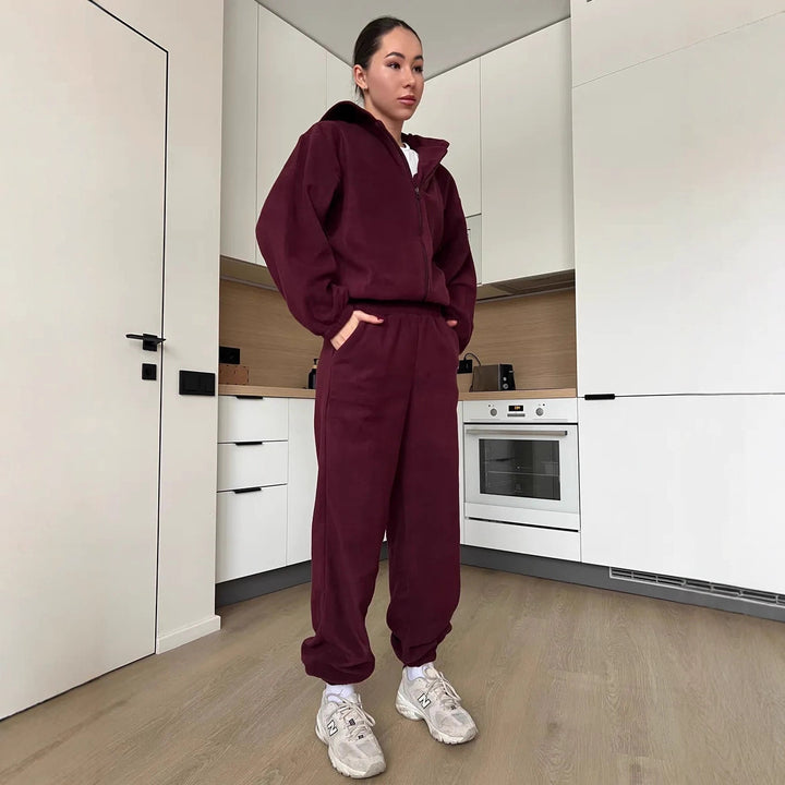 Damen Fleece-Jogginganzug mit Kapuze Drune