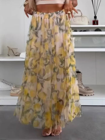 Damen Maxirock mit floralen Lagen und transparentem Design Drune