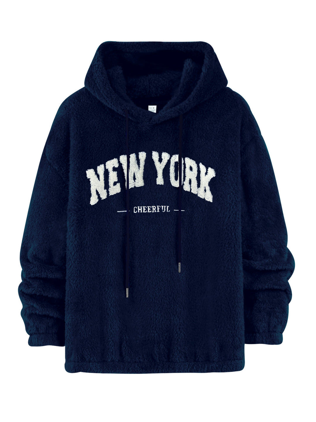 Unisex nan kuscheliger Plüsch-Hoodie mit Chenille-Logo, Kapuze und elastischem Saum Drune