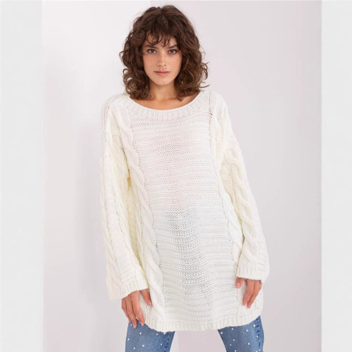 Damen Grobstrickpullover mit modernem Zopfmuster und weiten Ärmeln Drune