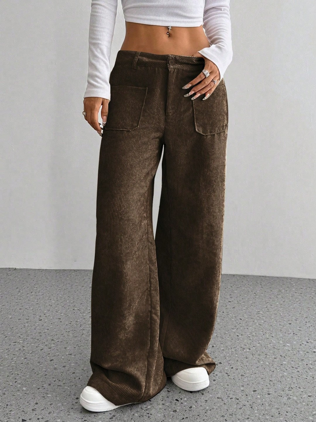 Damen weit geschnittene Cordhose mit praktischen Taschen Drune