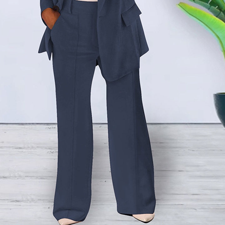 Damen nan bürotaugendes Hosenanzug Set mit weiter Hose und tailliertem Blazer Drune
