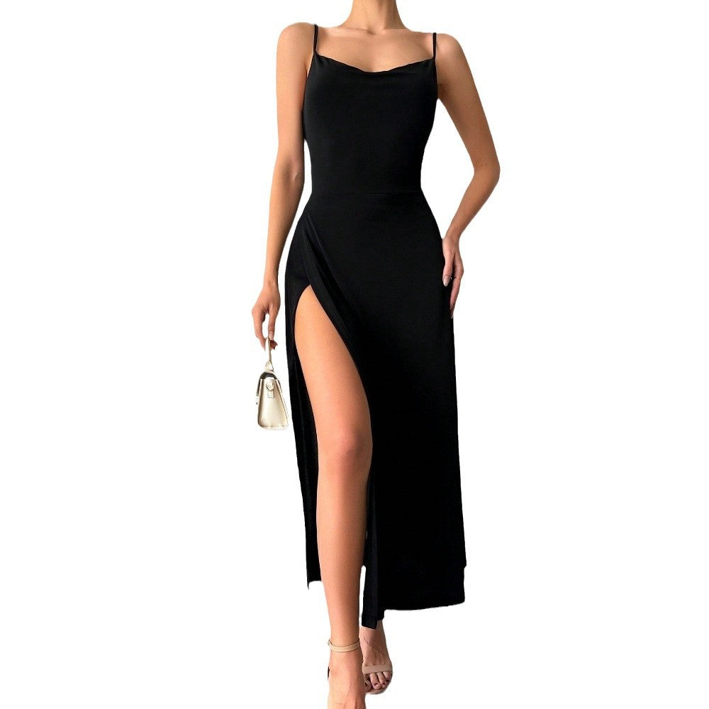 Damen Maxikleid mit verführerischem Schlitz und eleganten Spaghettiträgern Drune