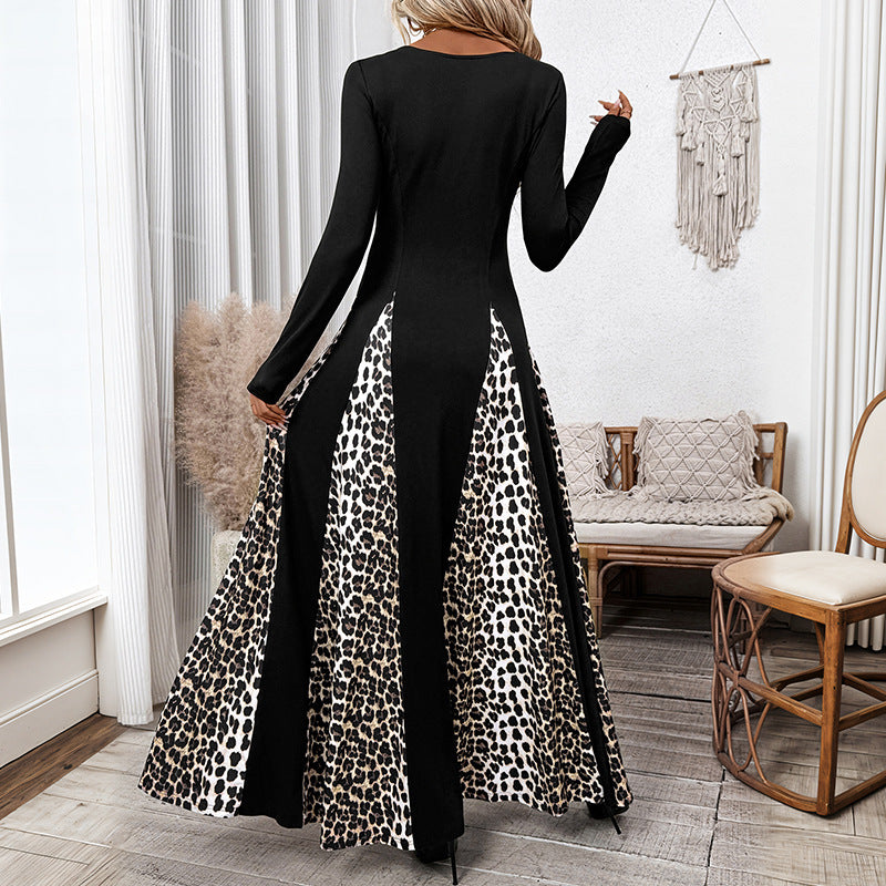Damen Maxikleid mit kontrastierenden Ärmeln und modischem Tiermuster Drune