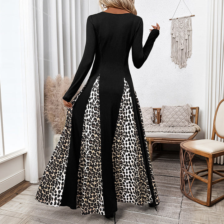 Damen Maxikleid mit kontrastierenden Ärmeln und modischem Tiermuster Drune