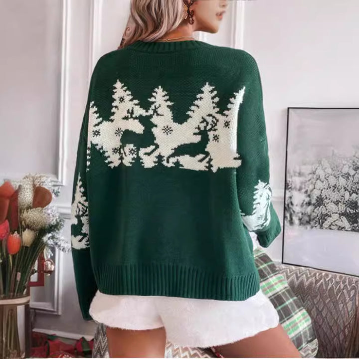 Damen festlicher Strickpullover mit winterlichem Tiermotiv und gemütlichem Schnitt Drune