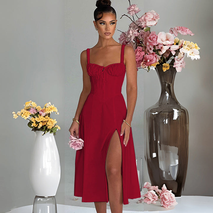 Damen elegante A-Linien Kleid mit charmanten Rüschendetails Drune