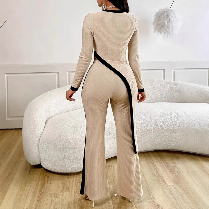 Damen Moderner Jumpsuit mit seitlichem Schlitz und kontrastierenden Akzenten Drune