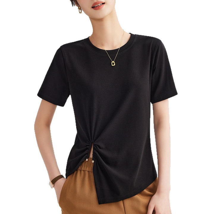 Damen Kurzarmshirt mit elegantem Knoten-Detail und asymmetrischem Saum Drune
