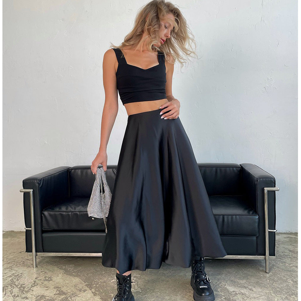 Damen voluminscher Midirock mit elastischem Taillenbund und fließendem Schnitt Drune