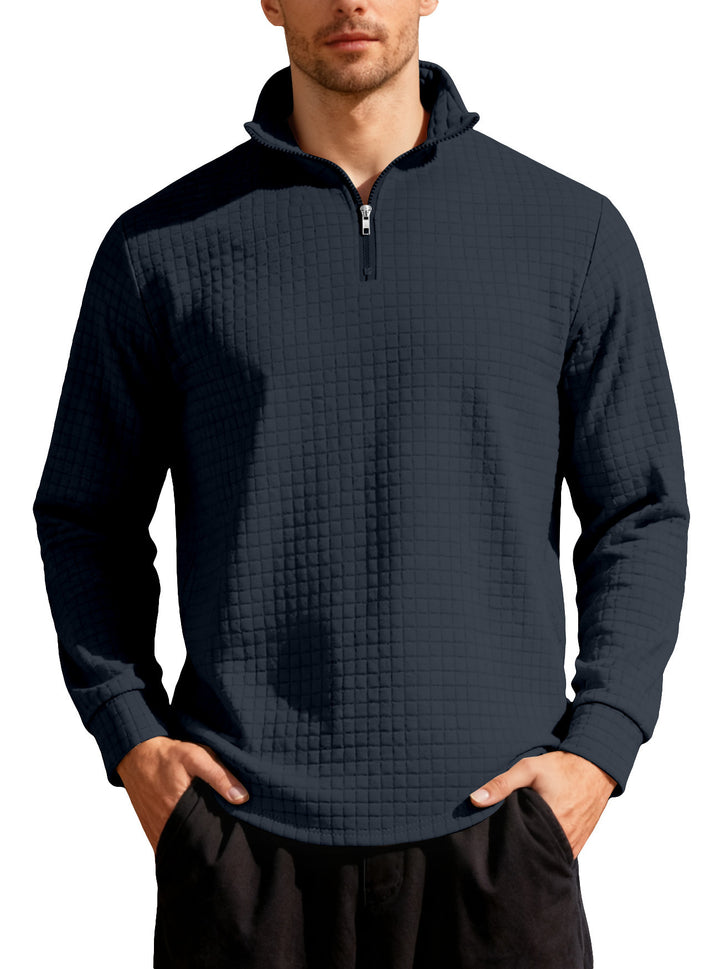 Herren nan City-Thermo-Pullover mit kurzem Reißverschluss Stehkragen und feiner Quadratstruktur Drune