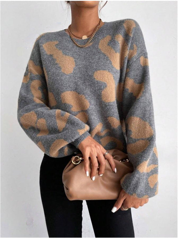 Damen modischer Strickpullover mit trendigem Leo-Design und weitem Schnitt Drune