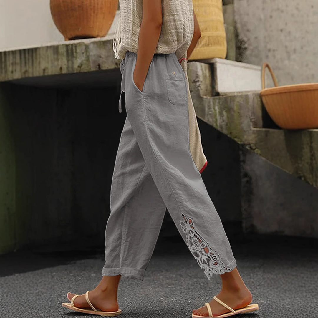 Damen Leichte und luftige Sommerhose im Boho-Stil mit Stickerei Drune