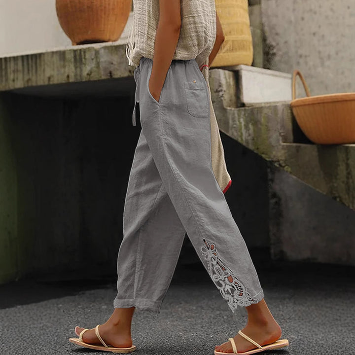Damen Leichte und luftige Sommerhose im Boho-Stil mit Stickerei Drune