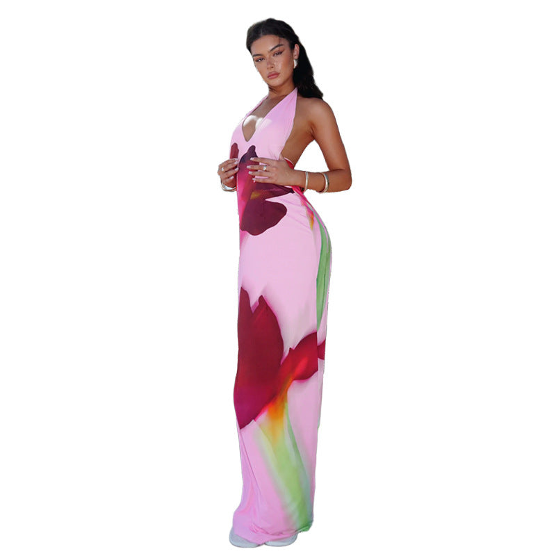 Damen Maxikleid mit floralem Design und tiefem Ausschnitt Drune