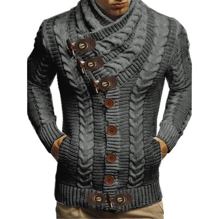 Herren Strickjacke mit großem Kragen und Zopfmuster Drune