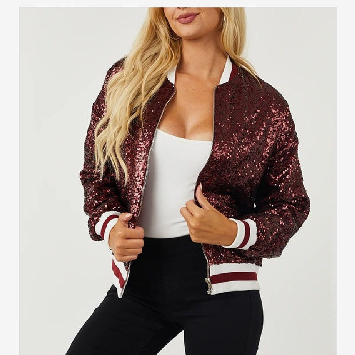 Damen Glamouröse Pailletten Bomberjacke Drune
