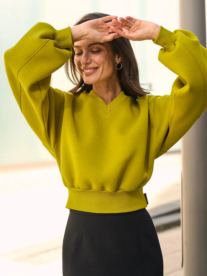 Damen Modischer Oversized-Sweater mit V-Ausschnitt und weiten Ärmeln Drune