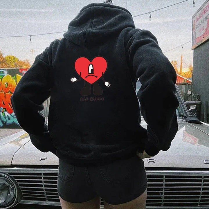Damen Kapuzenpulli mit kreativem Herzmotiv Drune