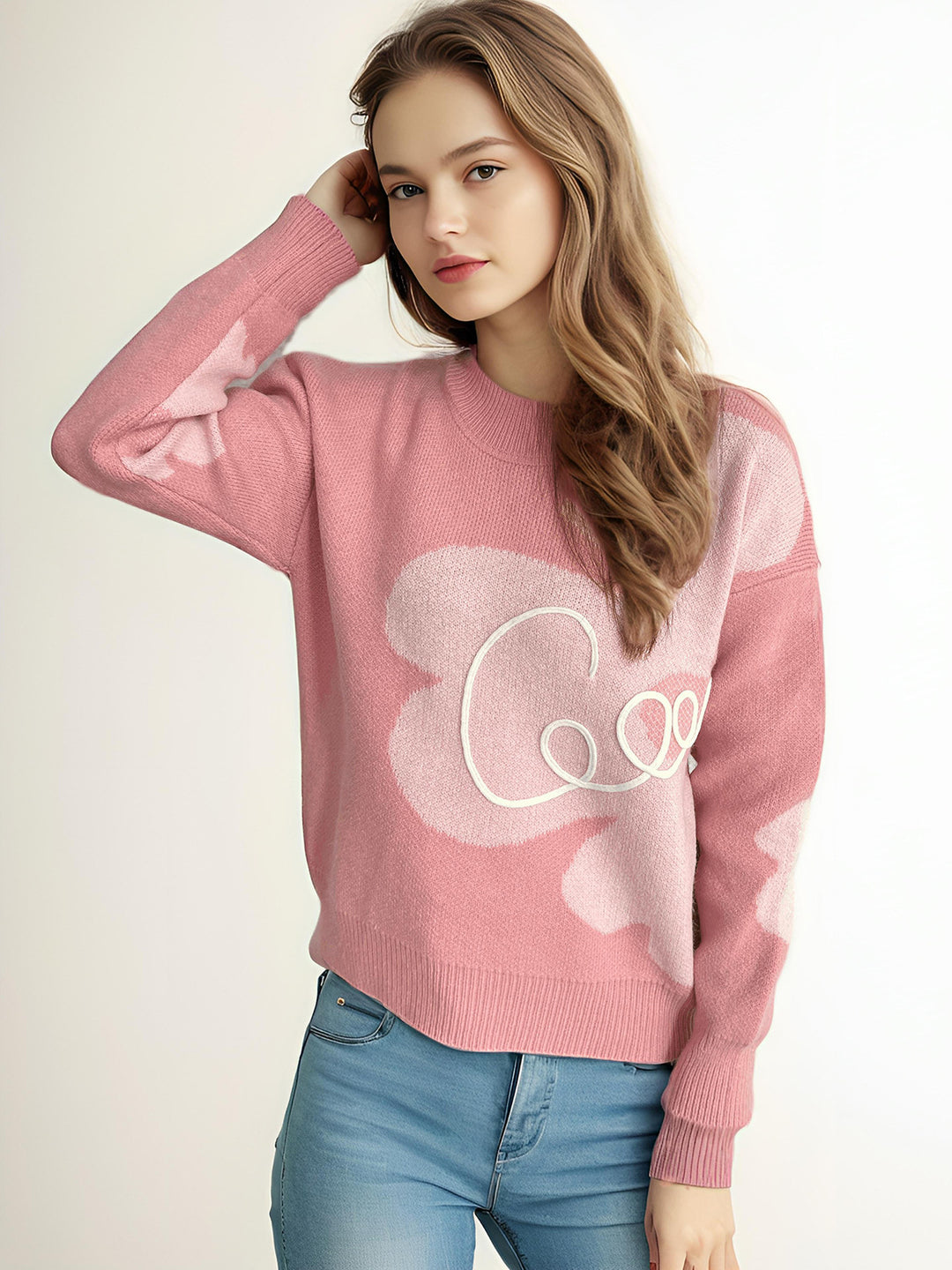 Damen gemütlicher Pullover mit kreativem Schriftzug und modernem Design Drune