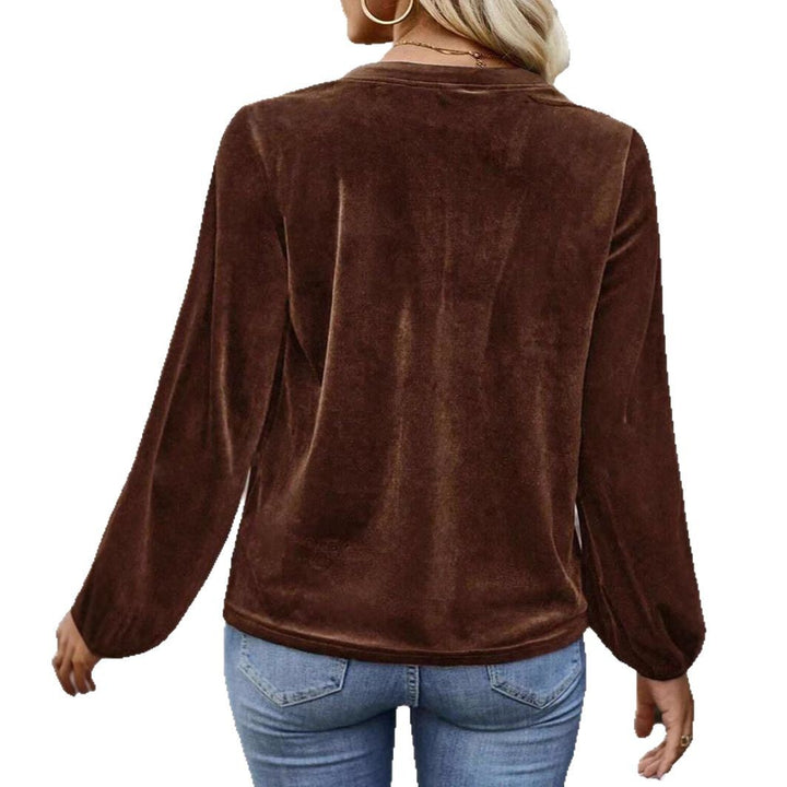 Damen Veloursbluse mit Knopfleiste und ballonen Ärmeln Drune