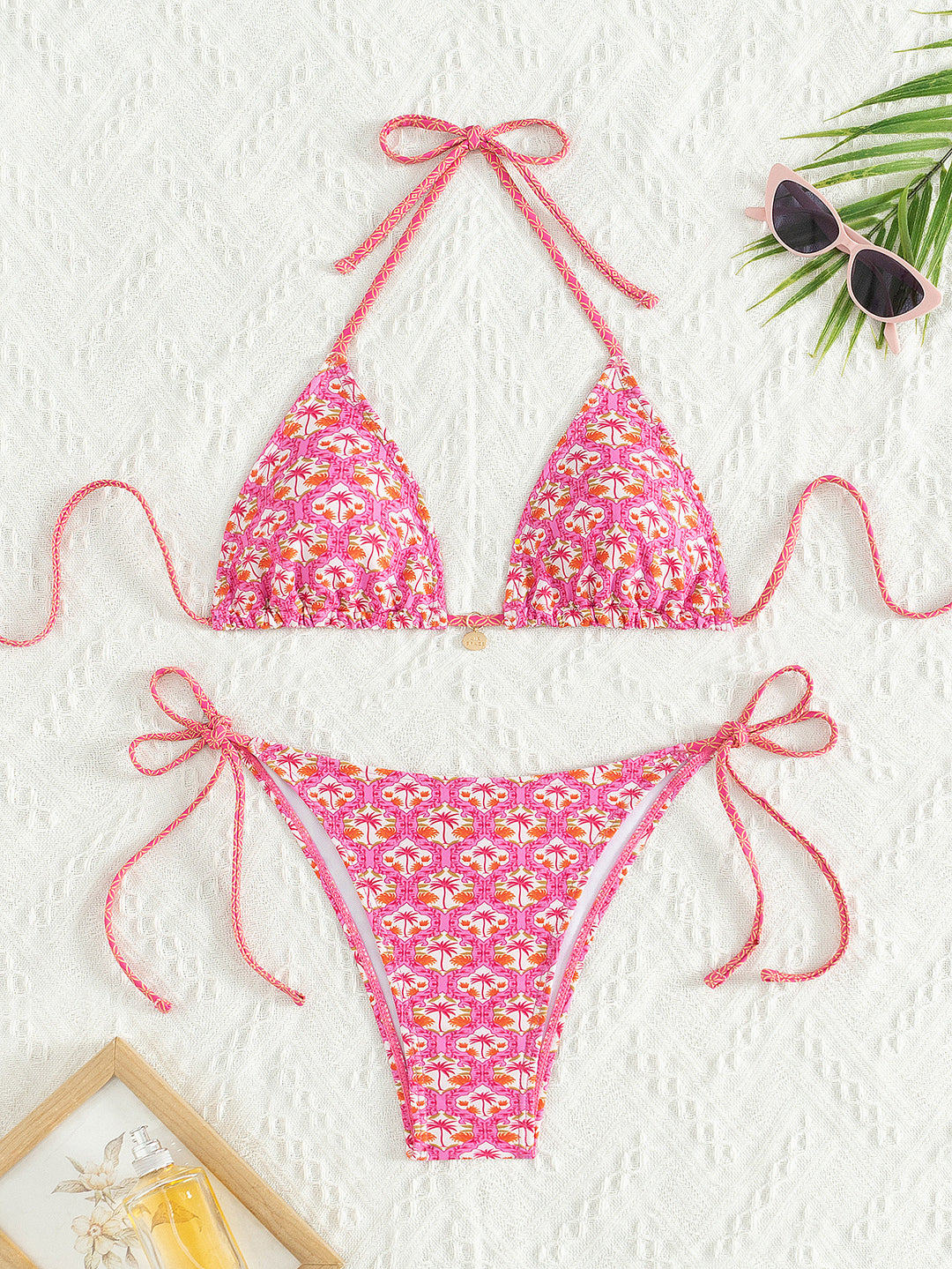 Damen Triangel-Bikini mit verspieltem Palmenmuster Drune