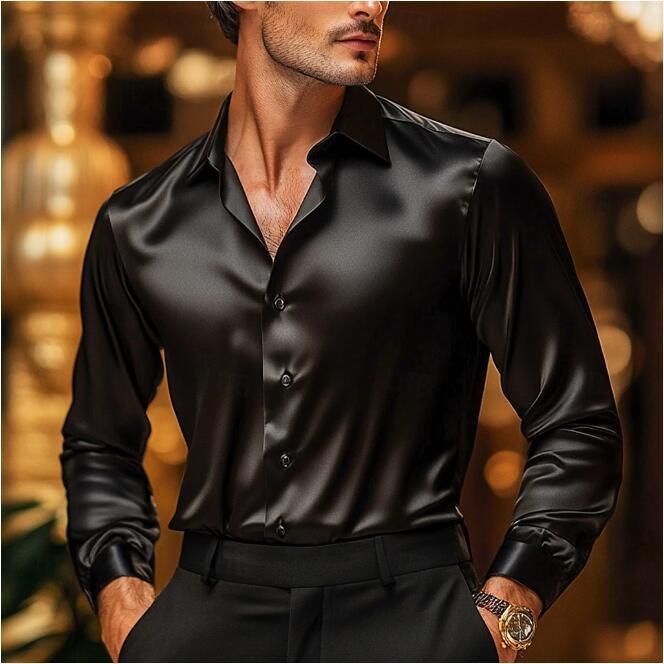 Herren langärmliges Seidenhemd mit elegantem Glanz und tailliertem Schnitt Drune