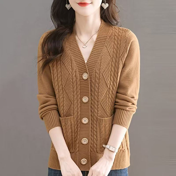 Damen Strickjacke mit V-Ausschnitt und Taschen Drune