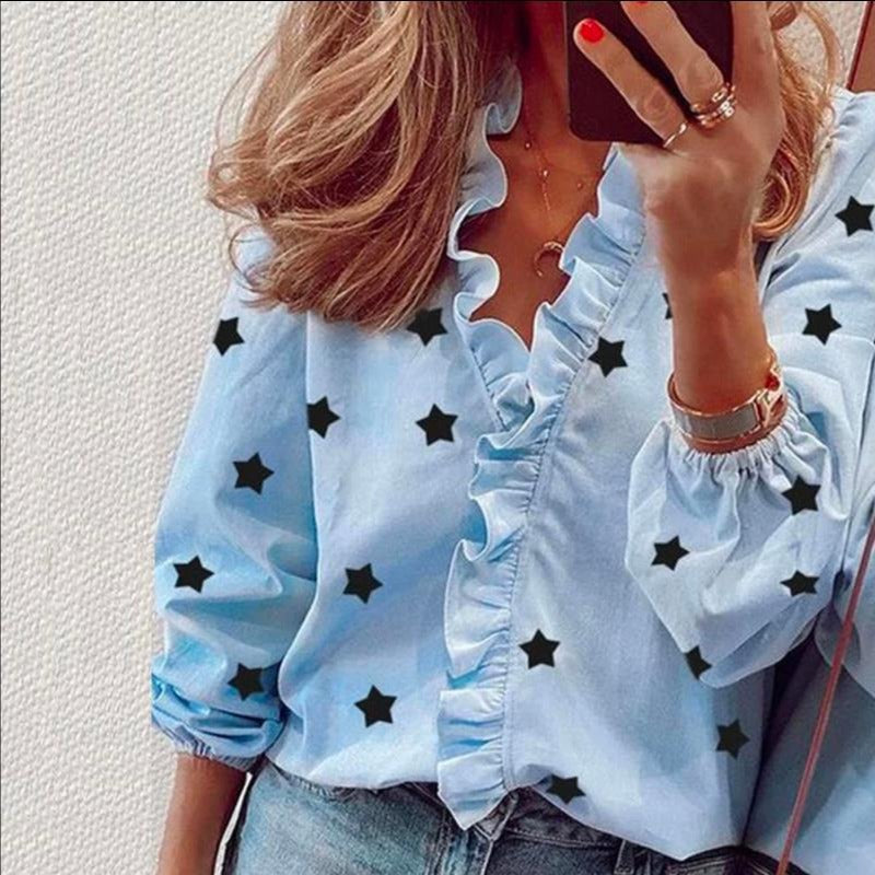 Damen Bluse mit Volant und Sternenmotiv Drune